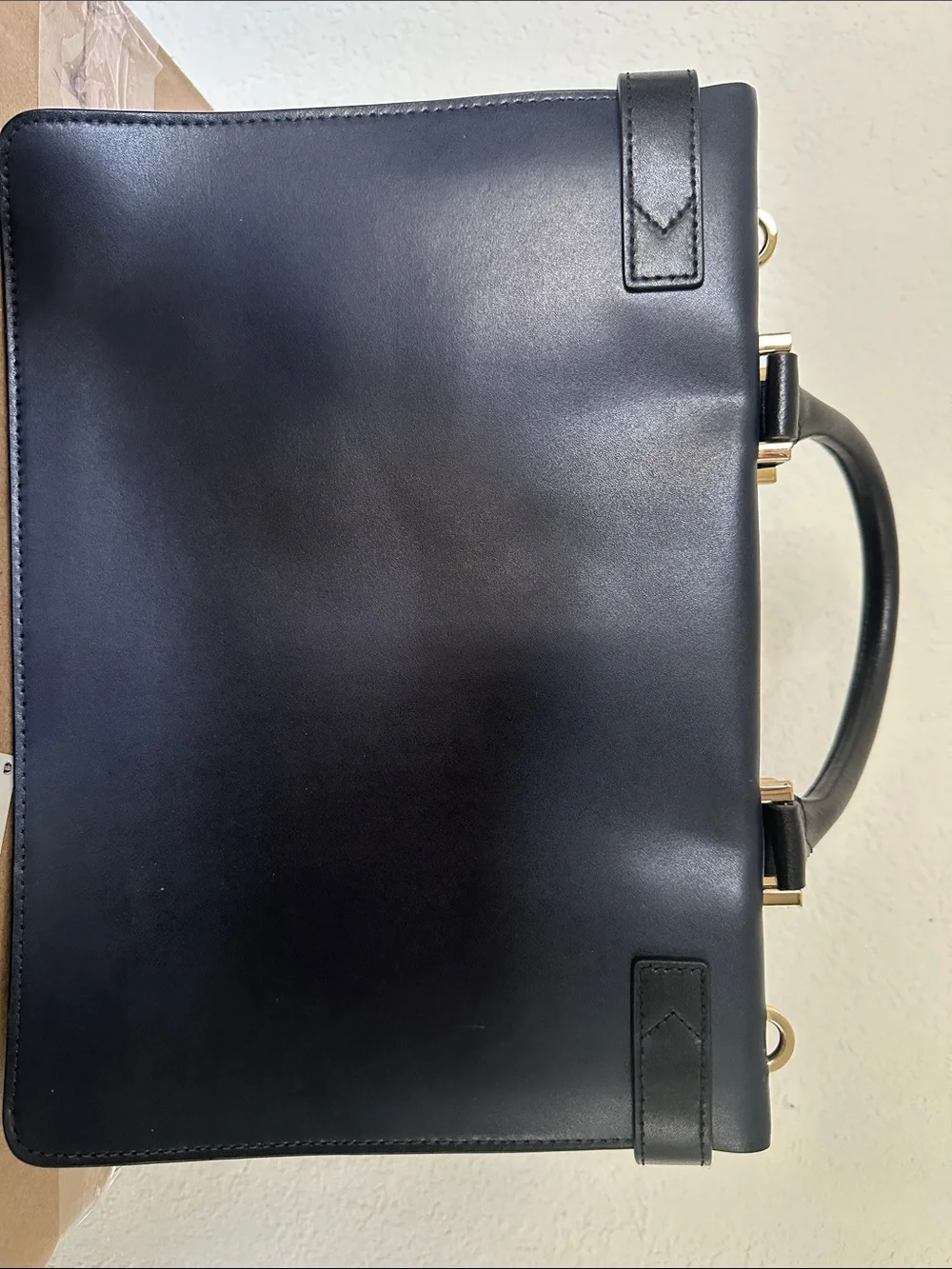 Michael Kors Navy and Black Leather Satchel with Gold Hardware